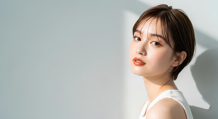 ショートヘアの日本人女性のビューティーポートレート	