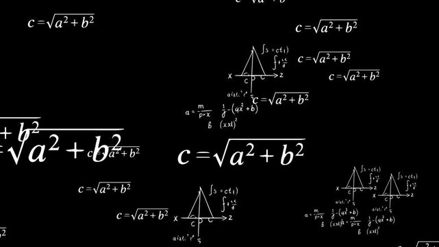 Scientific math formulas on black background 4k video