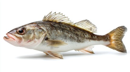 Fototapeta premium Close-up of a striped bass fish on a white background.