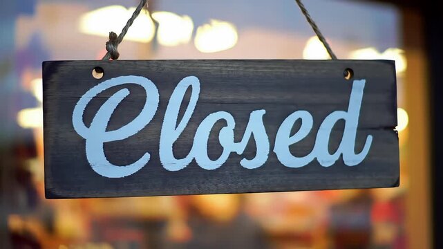 Wooden closed sign hanging on a storefront door or window in a commercial setting