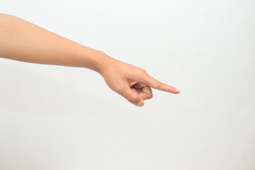 Person Pointing Finger Forward Against White Background