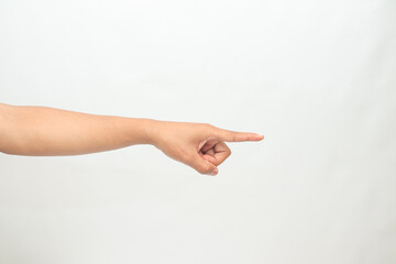 Index finger pointing to the right isolated on white background