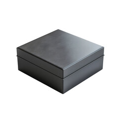 Matte black square gift box with lid, minimalist packaging mockup isolated on Transparent Background