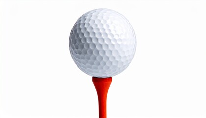 Close-up of a white golf ball on a yellow tee against a clean white background.