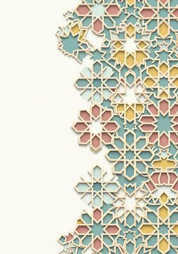 Subtle islamic geometric pattern design rendered in soft pastel colors