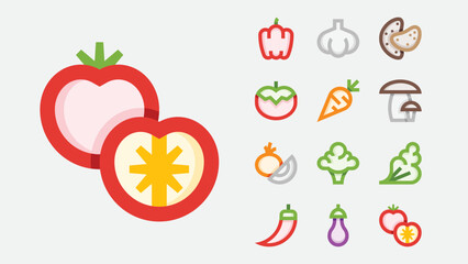 Autumn harvest and farm produce icons set