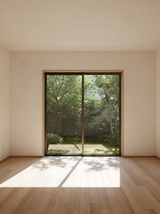 Obraz premium Minimalist interior design with nature views and natural lighting, serene