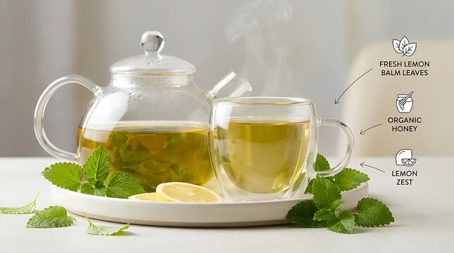 Fresh Lemon Balm Tea with Honey and Lemon Zest