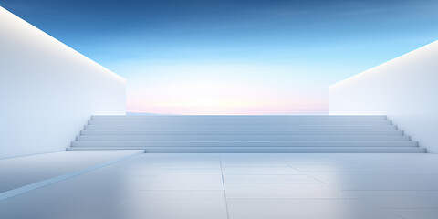 Minimalist White Space with Symmetrical Stairs