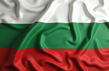 Obraz premium Close-up of Bulgarian national flag, showing white, green, red horizontal stripes. Fabric waves gently, creating soft folds, highlights across symbol of state. Ideal for patriot content, news.