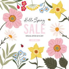 Hello spring greeting cards, motherțs day banner, invitation, posters with beautiful flowers, abstract floral banner	