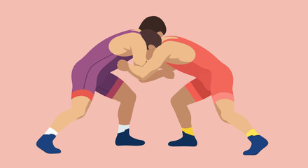 Fototapeta premium Two wrestlers in action, engaged in a fierce competition.