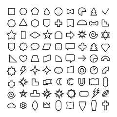 Fototapeta premium A collection of geometric shape icons. A variety of simple and complex geometric shapes. Square, circle, triangle, star, and many others.