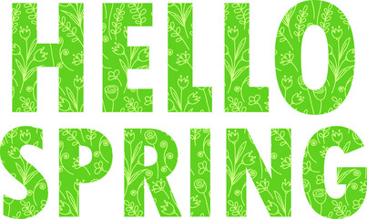 Fototapeta premium hello spring green grass text with leaves