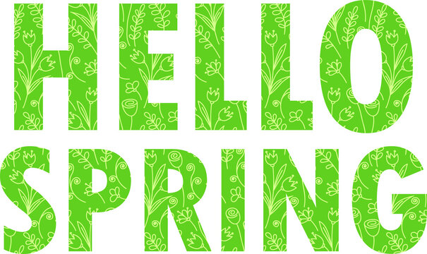 hello spring green grass text with leaves