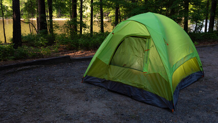 Early morning backpacking tent