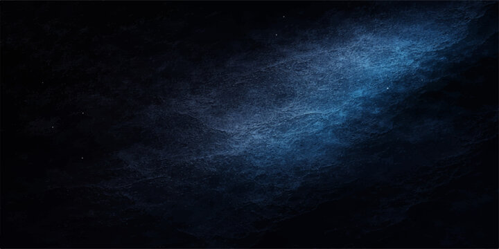 An abstract blue space background features bright stars and dark clouds amidst a motion of smoke and fog to create a deep night sky texture with lightning and moonlight