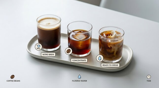 Three Types of Coffee Drinks on a Tray