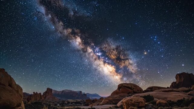 Majestic night sky filled with stars and the Milky Way over y landscape.