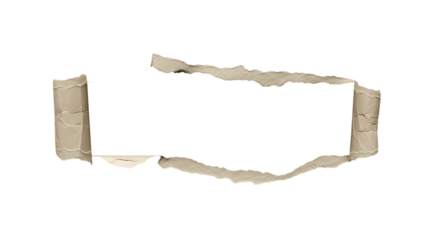 Torn paper frame with a white center on transparent background