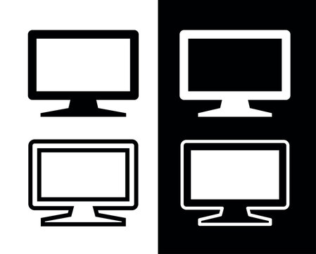 Monitor icon. Symbol for viewing or displaying a screen. Attribute of a computer or laptop.