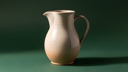 A beautiful ceramic pitcher on a green background with natural light