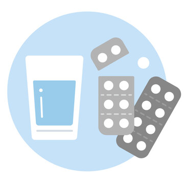 薬とコップ。錠剤、服薬、飲み薬。Medicine and cup.