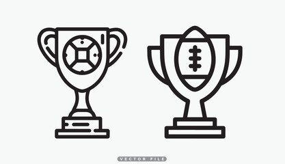 Sports Trophies Icon Set: Soccer and American Football Awards for Championship Victory and Competition