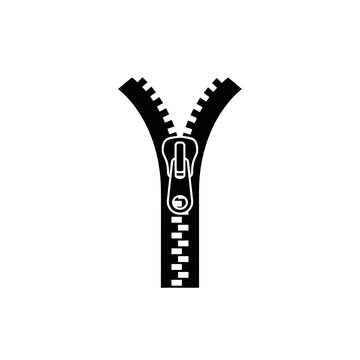 Zipper Icon Open Zip Fastener Clothing Detail Silhouette Vector Illustration