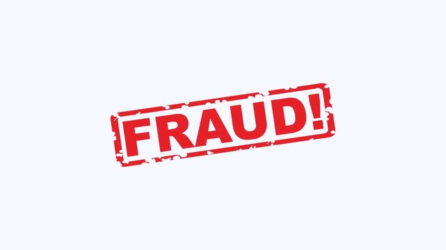Red stamp with bold fraud text for anticounterfeiting, financial fraud investigations, authentication, regulatory compliance, or antiscam campaigns.