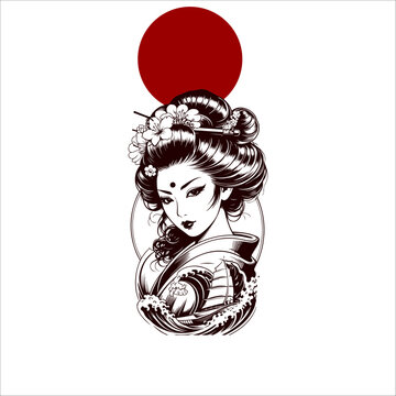 Japanese geisha kimono artwork vector illustration