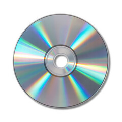 Blank CD or DVD disc with rainbow holographic reflection, digital media mockup. Isolated on transparent background, png
