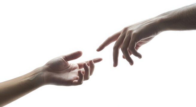 Two hands reaching for each other in a gesture. Isolated on transparent background, png
