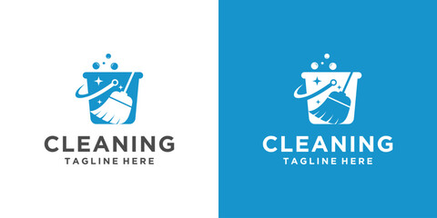 Cleaning service logo design with bucket and broom blue color. © Nasywa