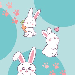 Obraz premium Minimalist Bunny Background, Cute Bunny art, adorable Rabbit , bunny cartoon, illustration of cute Baby rabbits