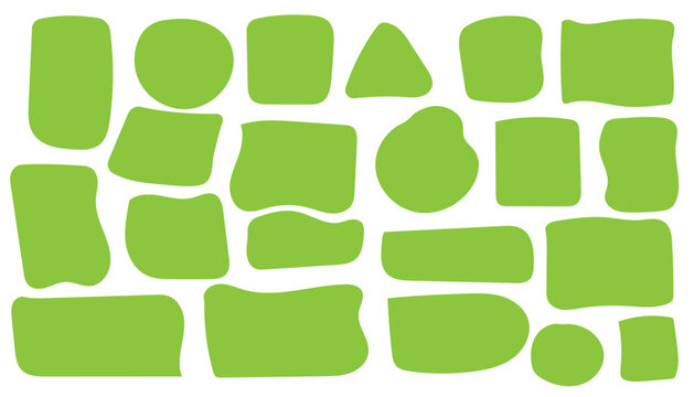 Abstract green shape stickers. Retro zig zag wavy shape frames. Vector corrugated rectangular abstract photo frames, text boxes. Scallop edge kids geometric stamps. Flat jagged shapes set