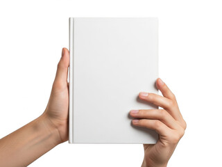 Obraz premium Hands holding white book isolated on transparent background