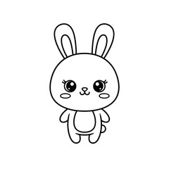 Obraz premium Cute Cartoon Rabbit Playful Bunny Black and White Line Art Vector Illustration.png