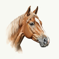 Obraz premium Elegant Bay Horse With Blonde Mane and White Nose Star Watercolor Portrait.png
