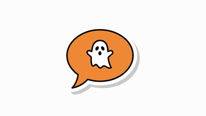 Naklejka premium A white ghost icon within a speech bubble on a white background, appearing as a sticker