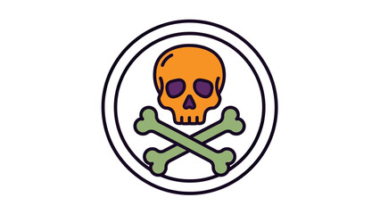 A colorful, graphic depiction of a skull and crossbones inside a circular frame