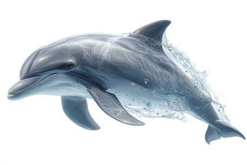 Obraz premium Realistic dolphin illustration swimming in side view with smooth skin and water splash effect, showing dynamic motion and natural aquatic environment beauty