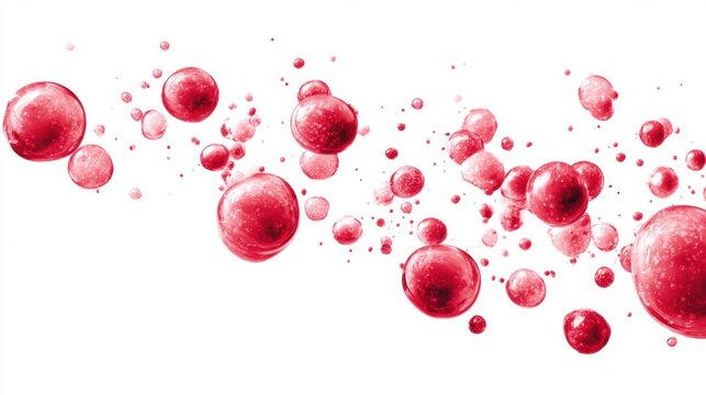 Abstract red bubbles floating against a clean white background