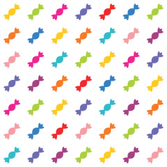 Obraz premium Seamless pattern of candies of different colors. Symbol of sweets or dessert. An attribute of childhood or childhood. A sweet candy in a wrapper or candy wrapper.