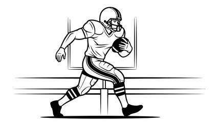 American Football Player Running with Ball in Dynamic Action Isolated on White Background