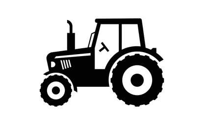 Agricultural Tractor Farm Vehicle Icon in Silhouette on Isolated White Background