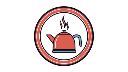 Obraz premium A red kettle with steam rises inside a circular frame on a white background