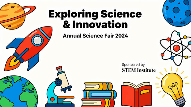 Science Fair Poster with Space and Lab Elements