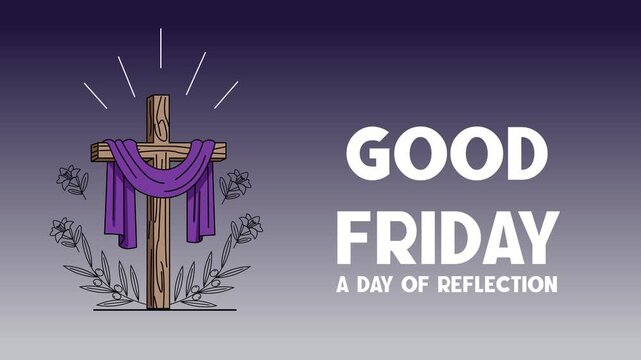Animated Good Friday Reflection Christian Cross Illustration with Purple Drapery
