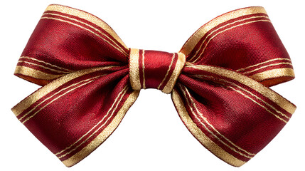 Elegant red gift ribbon bow accented with golden trim, ideal for Christmas, isolated on transparent backgrounded
